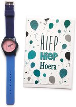 Wenskaart Hiep Hiep Hoera + Verjaardag Horloge 16 jaar - HOR-16-BLAUW