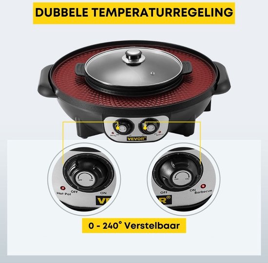 2-in-1 hete pan, multifunctionele ronde grilltafel, elektrische