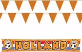 Bellatio decorations - Oranje/Holland vlaggenlijnen set 2x stuks met banier vlag Holland