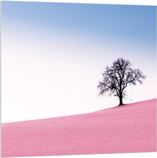 WallClassics - Plexi Acrylglas- Boom op Roze Heuvel - Foto op Acrylglas (Wanddecoratie op Acrylaat)