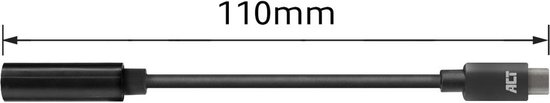 Adaptateur audio noir USB-C vers 3.5mm, 110mm de long.