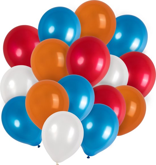 GBG 40 stuks Rood Wit Blauw Oranje Ballonnen met Lint – Decoratie – Feestversiering - Red - White - Blue – Orange - Orange Latex - Verjaardag - Nederlands Elftal - Feest - WK2022 - Koningsdag - Kings day
