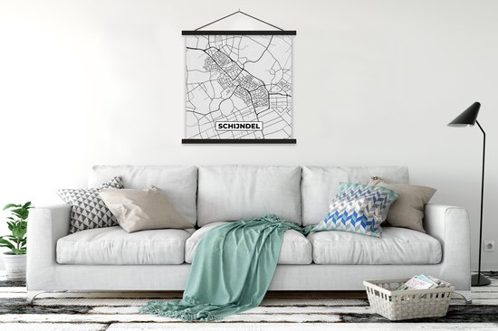 Porte-affiche avec affiche - Affiche scolaire - Schijndel - Carte - Carte - Plan de la ville - 90x90 cm - Lattes noires