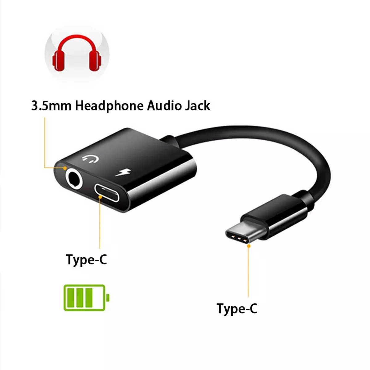 audio jack naar usbc splitter 2in1 Zwart bol