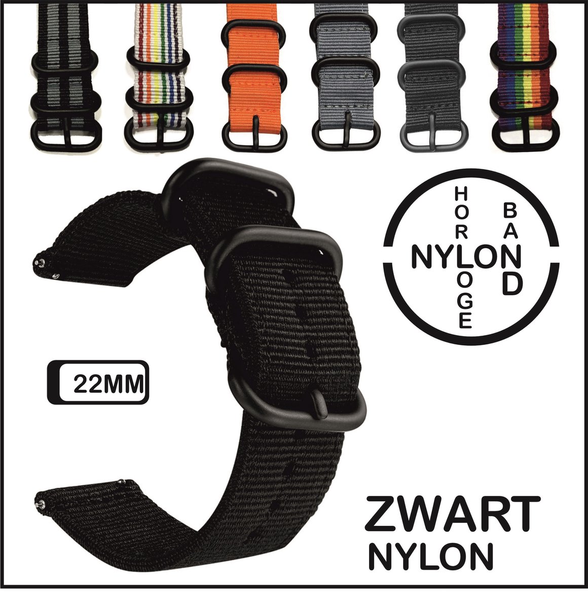 22mm Horlogeband Zwart - Vintage Strap James Bond - Nato Strap collectie - Horlogebanden - 22 mm bandbreedte voor oa. Seiko Rolex Omega Casio en Citizen - Pushpin Quick release