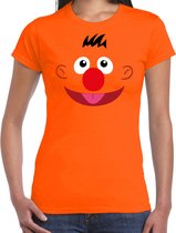Oranje cartoon knuffel gezicht verkleed t-shirt oranje voor dames - Carnaval fun shirt / kleding / kostuum L