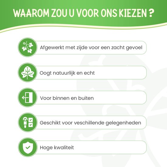 Voordelen van de kunstplant: zacht, natuurlijk, voor binnen en buiten, veelzijdig en hoge kwaliteit.