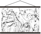 Porte-affiche avec affiche - Affiche scolaire - Aquarelle - Animaux - Jungle - Rose - Filles - Enfants - Kids - 150x100 cm - Lattes noires