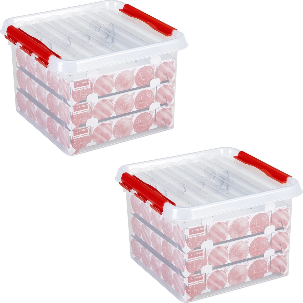 2x Kerstballen opruimen opbergboxen 26 liter - voor 75 kerstballen per box - Kerstversiering/kerstdecoratie kerstballen opruimen/opbergen