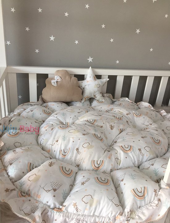 Jaju Baby - Baby Speelmat - Organische Katoen Speelkleden - Antibacterieel Speelmat - Anti-Allergisch Speelmat - Bruin en Regenboog Patroon - 120 x 120 cm van Jaju Baby — afbeelding 3