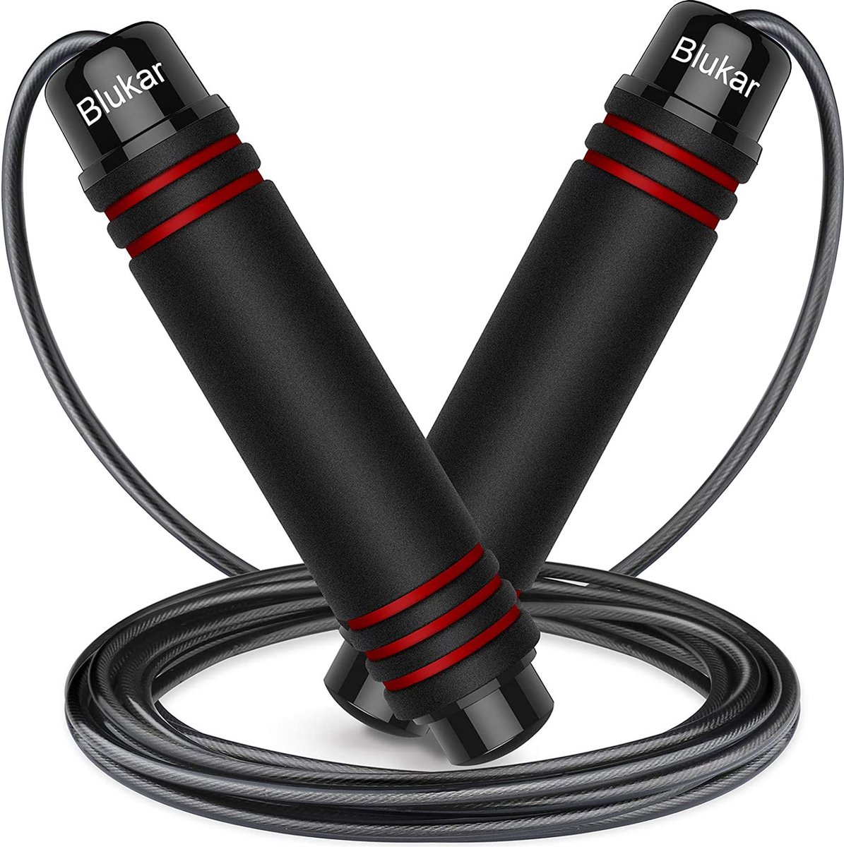 Blukar Skipping Rope with Skin-Friendly Foam Handles, Speed Rope, Adjustable Length, Non-Slip and Ideal for Fitness and Endurance Training, Suitable for Children and Adults