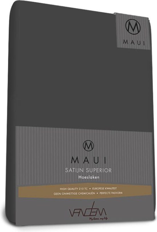 Maui - Van Dem - satijn Topper hoeslaken de luxe 90 x 200 cm antra