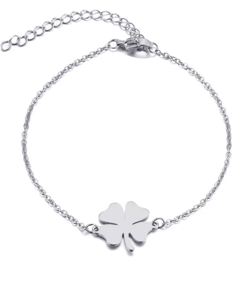 RVS klaver armband 17 - 20 cm zilverkleur | geluk | klavertje vier