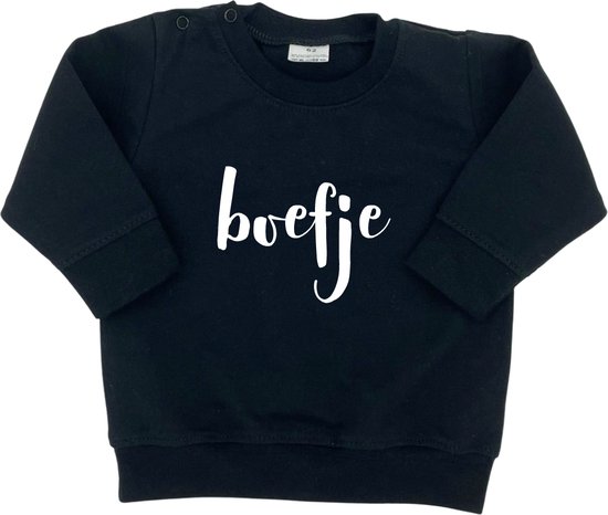 Zwarte sweater baby met tekst 'Boefje' - Maat 68 - Kraamcadeau - Babyshower - Babykleding