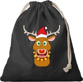 1x Sac cadeau renne de Noël avec chapeau de Père Noël noir avec cordon de serrage - sac en coton / jute - sacs d'emballage cadeau de Noël