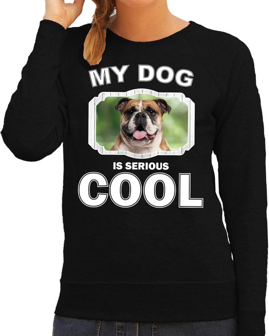 Britse bulldog honden trui / sweater my dog is serious cool zwart - dames - Britse bulldogs liefhebber cadeau sweaters M