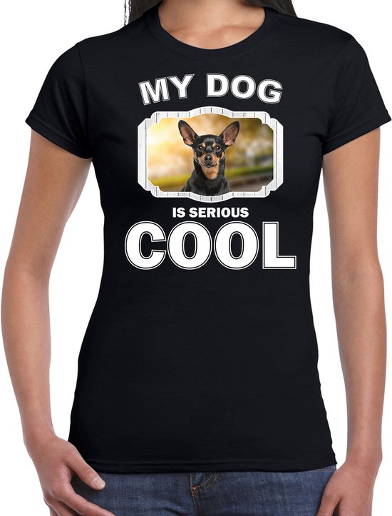 Dwergpinschers honden t-shirt my dog is serious cool zwart - dames - Dwergpinscher liefhebber cadeau shirt XL
