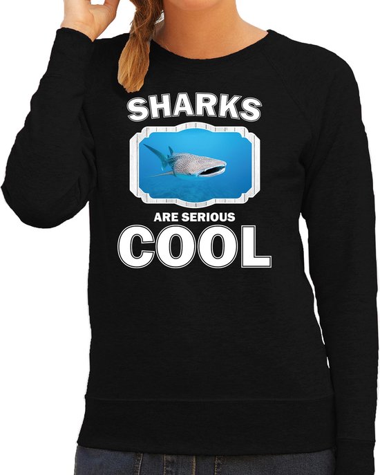 Pull requin Animaux noir dames - les requins sont sérieux pull cool - pull cadeau requin baleine / amateur de requin 2XL