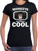 Dieren apen t-shirt zwart dames - monkeys are serious cool shirt - cadeau t-shirt leuke chimpansee/ apen liefhebber XS