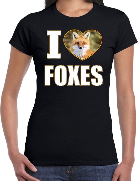 I love foxes t-shirt met dieren foto van een vos zwart voor dames - cadeau shirt vossen liefhebber XS