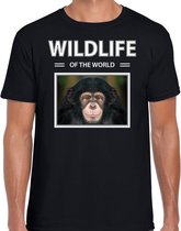 Dieren foto t-shirt Aap - zwart - heren - wildlife of the world - cadeau shirt Chimpansee apen liefhebber XXL