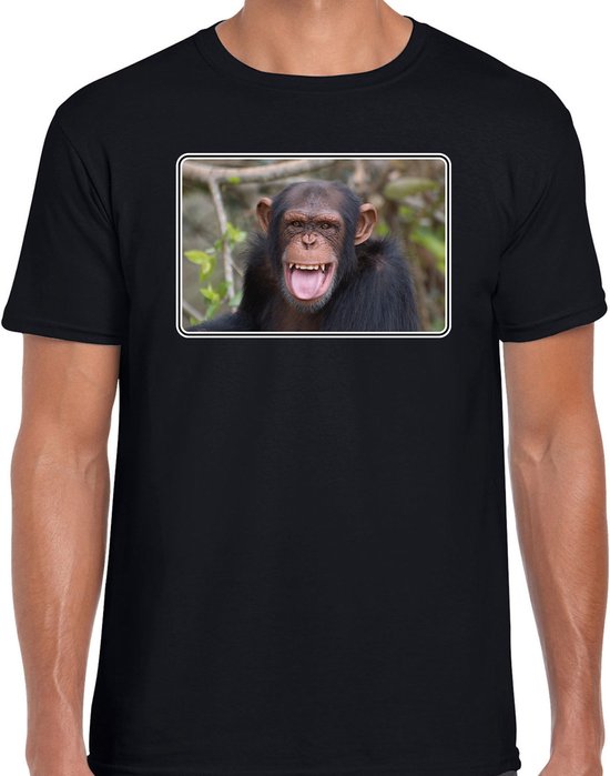 Chemise Animaux avec photo de singe - noir - pour homme - t-shirt cadeau singe nature / chimpanzé - vêtements L