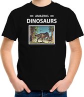 Dieren foto t-shirt T-rex dino - zwart - kinderen - amazing dinosaurs - cadeau shirt Tyrannosaurus Rex dinosaurus liefhebber - kinderkleding / kleding 122/128