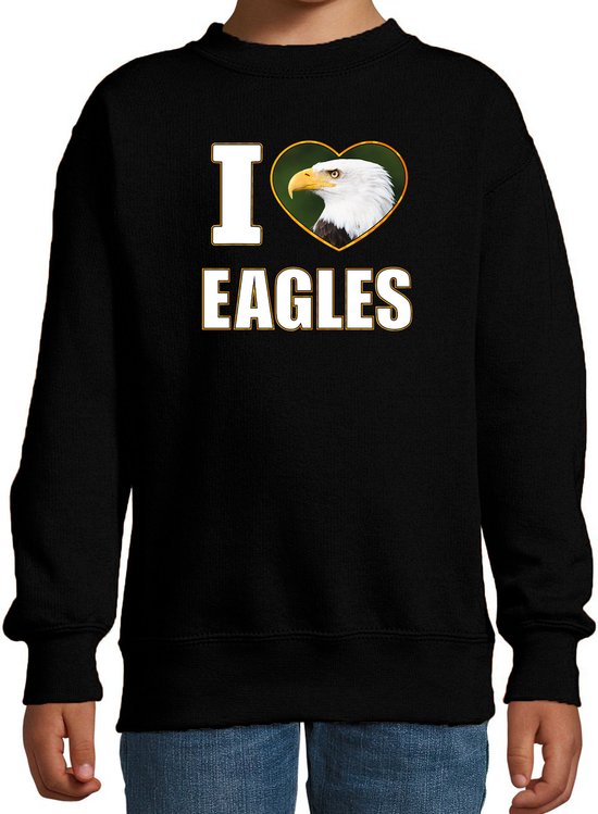 I love eagles sweater met dieren foto van een amerikaanse zeearend zwart voor kinderen - cadeau trui adelaars liefhebber - kinderkleding / kleding 98/104