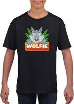 Wolfie de wolf t-shirt zwart voor kinderen - unisex - wolven shirt - kinderkleding / kleding 122/128