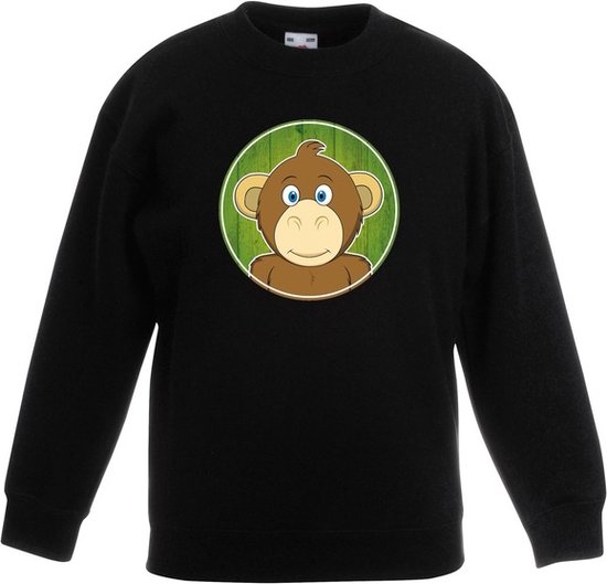 Kinder sweater zwart met vrolijke aap print - apen trui - kinderkleding / kleding 122/128