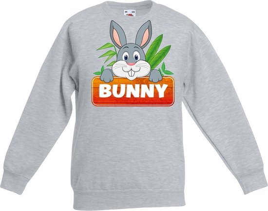 Bunny het konijn sweater grijs voor kinderen - unisex - konijnen trui - kinderkleding / kleding 134/146