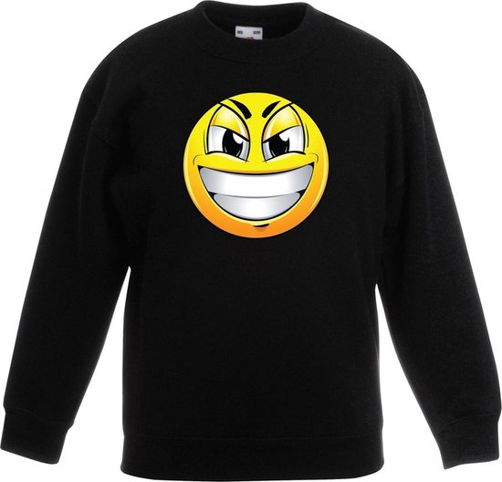 emoticon/ emoticon sweater ondeugend zwart kinderen 98/104