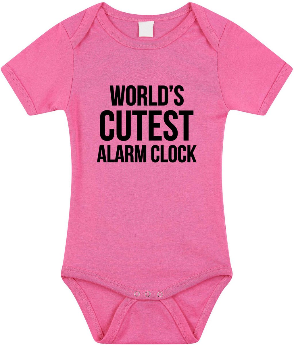 Worlds cutest alarm clock tekst baby rompertje roze meisjes - Kraamcadeau - Babykleding 56