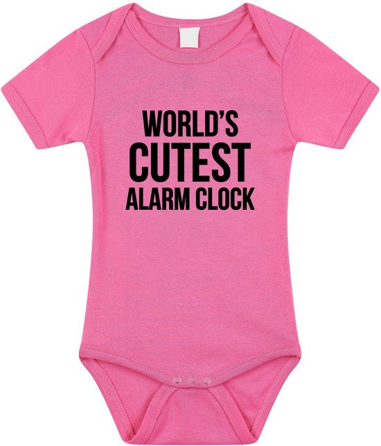 Worlds cutest alarm clock tekst baby rompertje roze meisjes - Kraamcadeau - Babykleding 56