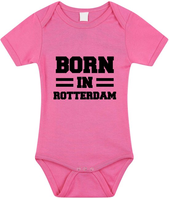 Born in Rotterdam tekst baby rompertje roze meisjes - Kraamcadeau - Rotterdam geboren cadeau 68