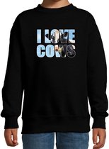 Tekst sweater I love cows met dieren foto van een koe zwart voor kinderen - cadeau trui koeien liefhebber - kinderkleding / kleding 134/146