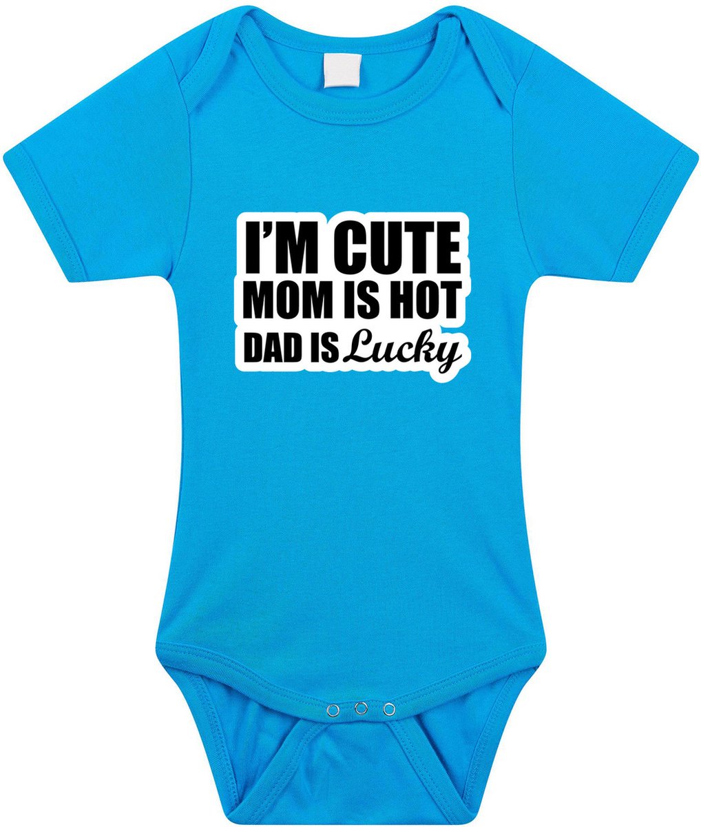 Cute hot lucky tekst baby rompertje blauwe jongens - Kraamcadeau - Babykleding 68