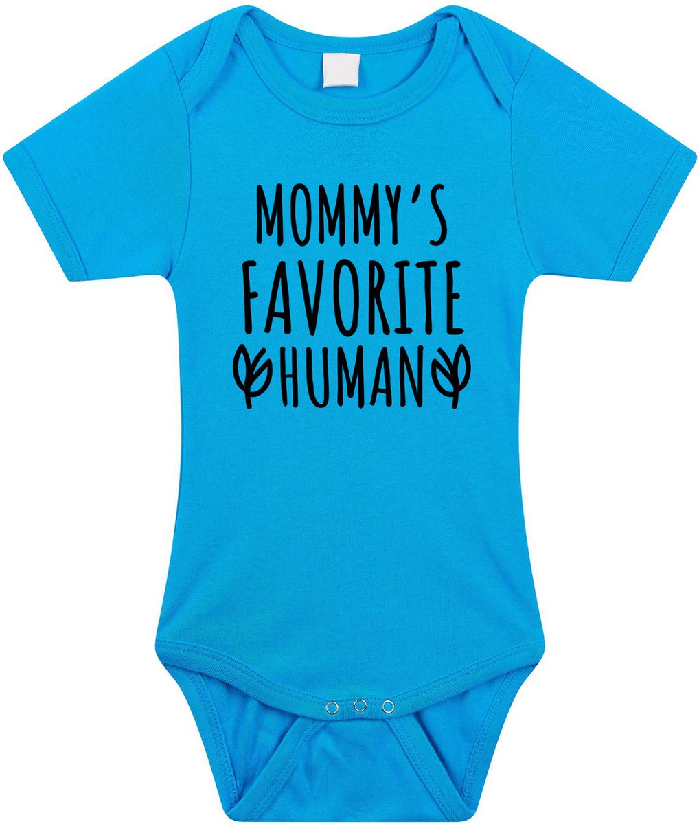 Mommys favourite human tekst baby rompertje blauw jongens - Kraamcadeau/ Moederdag - Babykleding 92