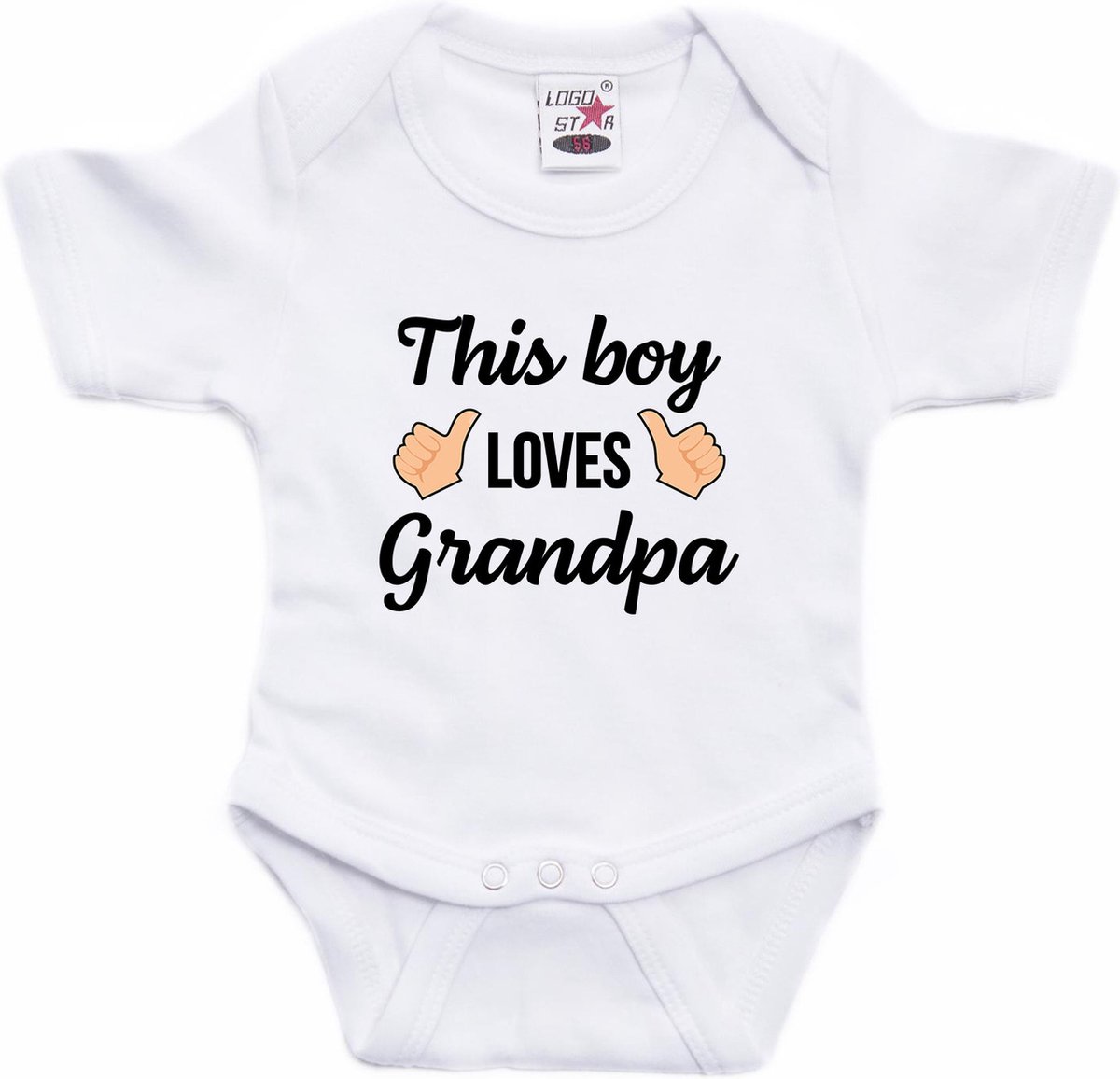 This boy loves grandpa tekst baby rompertje wit jongens - Cadeau opa - Babykleding 80