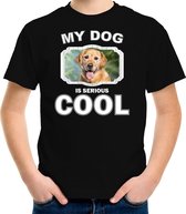 Golden retriever honden t-shirt my dog is serious cool zwart - kinderen - Golden retrievers liefhebber cadeau shirt - kinderkleding / kleding 110/116
