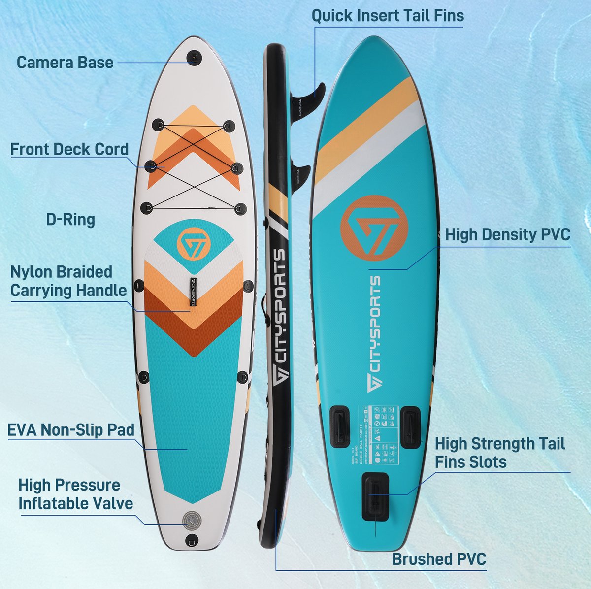 CITYSPORTS SUP Board - Paddle Board - Opblaasbaar Paddle Board - Verstelbare Peddel - Complete Set - 320 cm - Max. 160 kg – foto 2