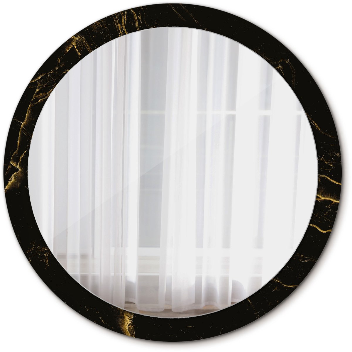 Tulup Spiegel - Spiegel op gehard Glas - Ronde Spiegel - Zwart marmerlook - Diameter: 100 cm - Stijlvolle spiegel met grafisch motief - Met spiegelprint - Zwarte - Woonkamerspiegel - Inloopkastspiegel - Spiegel voor kantoor of studio - Montageset