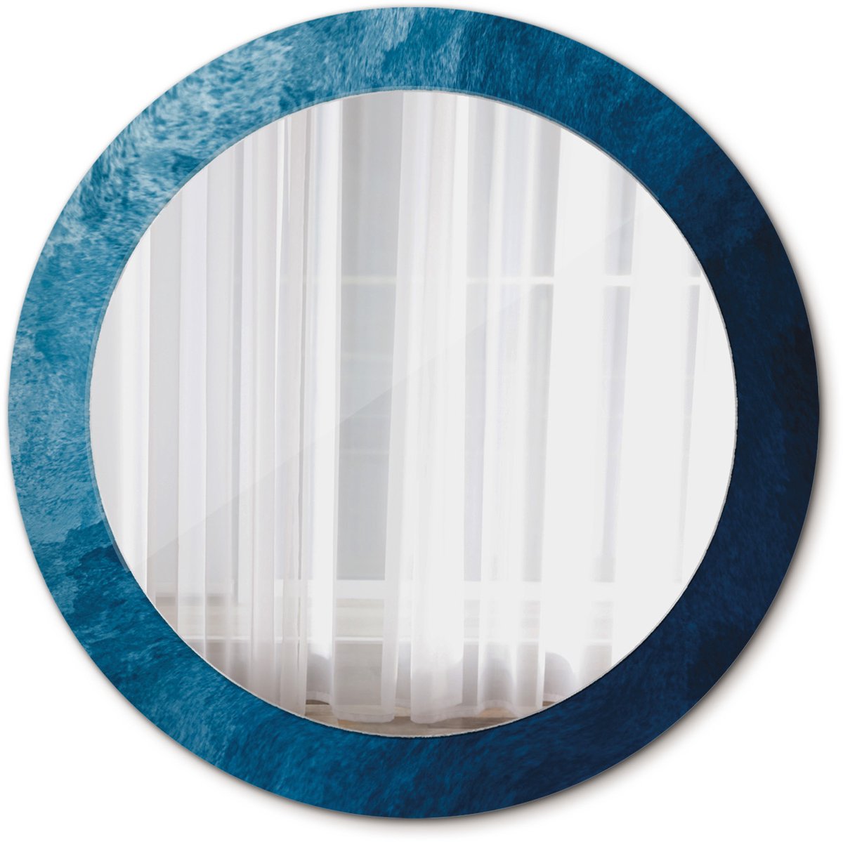 Tulup Spiegel - Spiegel op gehard Glas - Ronde Spiegel - Abstracte kunst - Diameter: 70 cm - Spiegel met decoratieve opdruk - Inloopkastspiegel – Badkamerspiegel - Toiletspiegel - Blauwe - Scandinavisch Design - Decoratief Spiegel - Ronde vorm