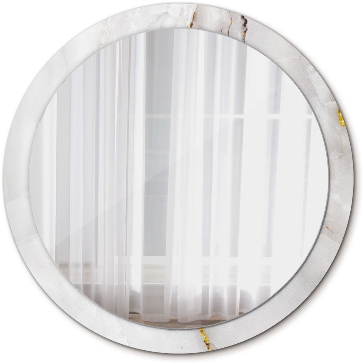 Tulup Spiegel - Spiegel op gehard Glas - Ronde Spiegel - Glanzend marmer - Diameter: 100 cm - Stijlvolle spiegel met grafisch motief - Met spiegelprint - Witte - Spiegel voor elke ruimte - Scheerspiegel - Wandmontage