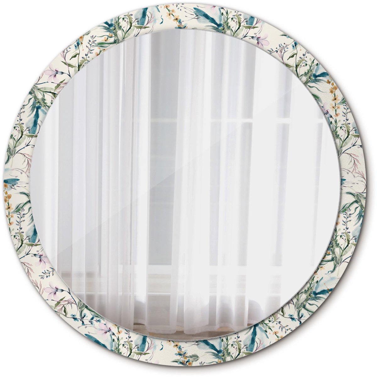 Tulup Spiegel - Ronde Spiegel - Spiegel op gehard Glas - Aquarelbloemen - Diameter: 100 cm - Spiegel met een sierlijk motief - Premium Spiegel - Crèmige - Woonkamerspiegel - Inloopkastspiegel - Hal - Make-up Spiegel - Wandmontage