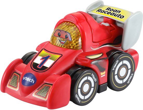 Rode raceauto speelgoed met nummer 1 op de voorkant en "Roan Raceauto" op de spoiler.