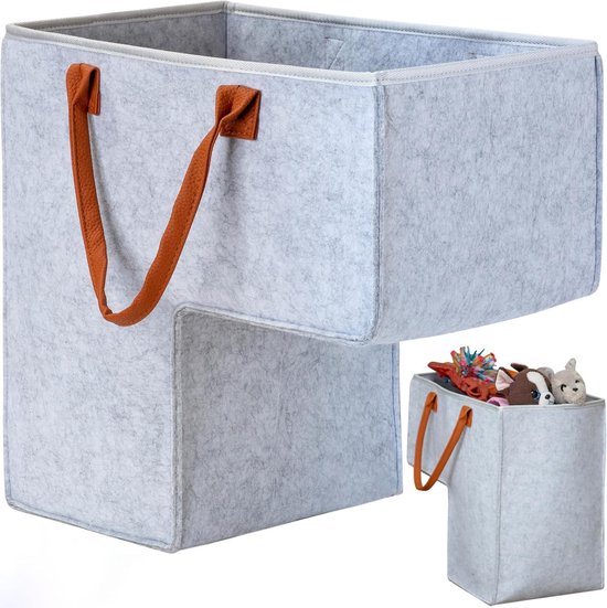 Panier d'escalier - Organiseur de panier d'escalier - 40 cm - Panier d'escalier multifonctionnel - Panier de rangement pliable en feutre en forme de L - Convient pour le bureau à domicile, les tapis et les escaliers en bois - Gris clair
