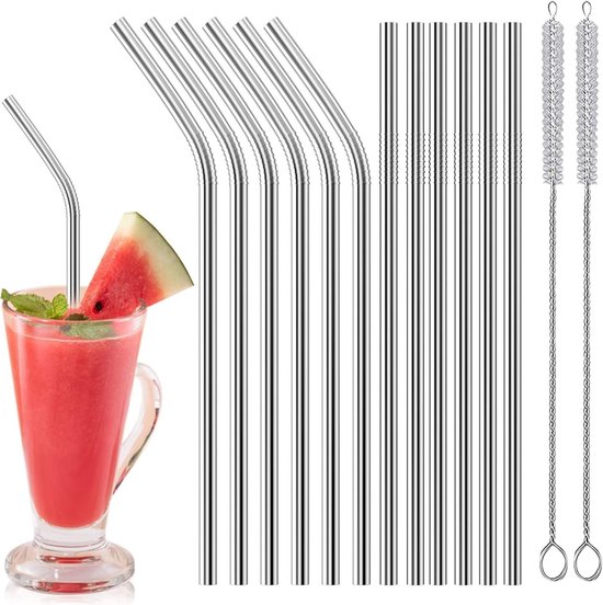Herbruikbare drinkrietjes - 4x - RVS - 21 cm - met borsteltje