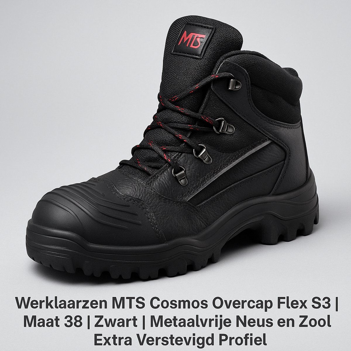Werkschoenen MTS Cosmos Overcap Flex S3 | Maat 38 | Zwart | Metaalvrije Neus en Zool | Extra Verstevigd Profiel
