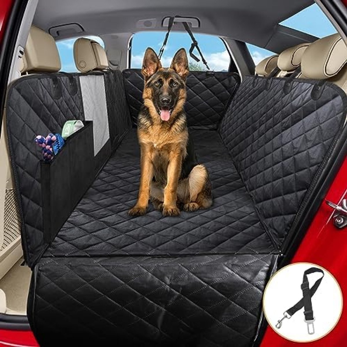 Image of 4-in-1 Autodeken voor Honden, Waterdicht en Antislip, Met Zijbescherming en Kijkvenster, Geschikt voor Auto, Bestelwagen en SUV, 137 x 147 cm
